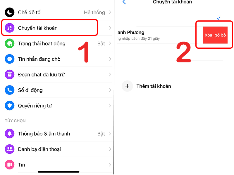 Cách gỡ tài khoản Messenger trên điện thoại